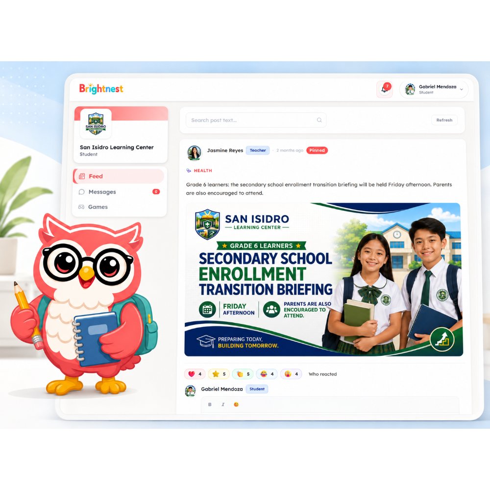 A parent's view of their child's school feed, with posts from teachers